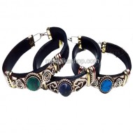 12 Pretty Bracelets Handmade Leather, Alpaca Silver & Peruvian Stone