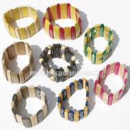 12  Amazing  Handmade Wood Stretch Bracelets, Assorted Colors