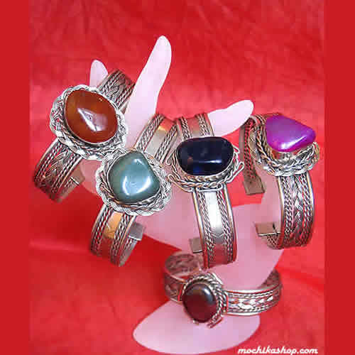 06 Beautiful Bracelets Handmade Alpaca Silver & Agate Stone