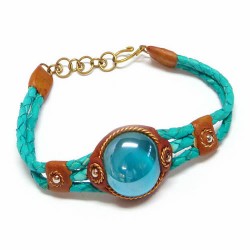 06 Beatiful Gem Glass Bracelets Handmade with Leather, Assorted Design