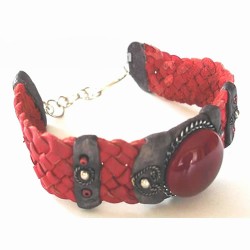 12 Pretty Gem Glass Bracelets handmade of Braided Colorful Leather 