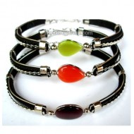 50 Wholesale Bracelets Handcrafted of Cat's Eye Stone & Black Rubber