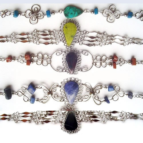 12 Nice Peruvian Stone Bracelets handcrafted of Alpaca Silver