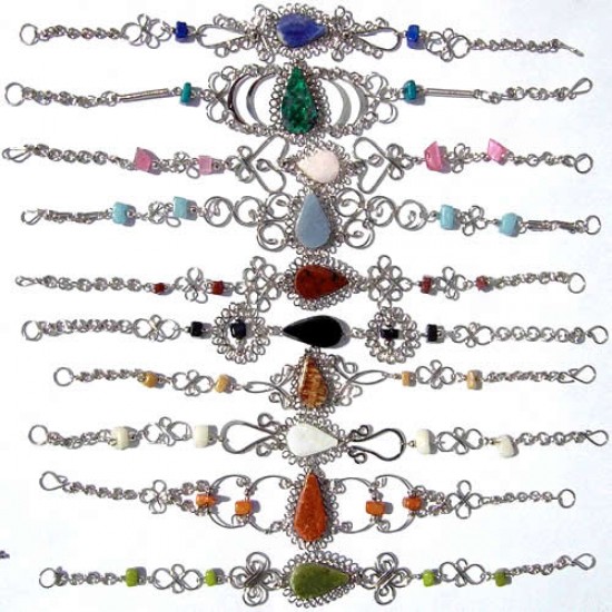 Lot 50 Amazing Peruvian Stone Bracelets Handmade of Alpaca Silver