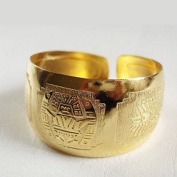 06 Nice Peruvian Gold Plated Cuff Bracelets Inca Engraved Designs
