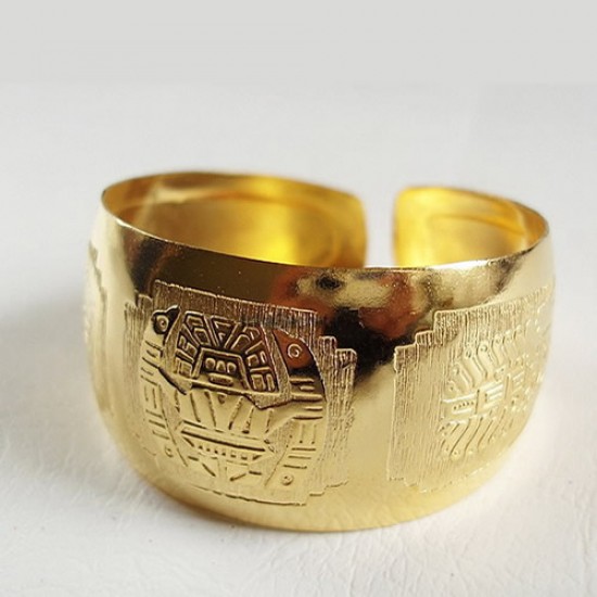 12 Amazing Gold Plated Cuff Bracelets Inca Engraved Design