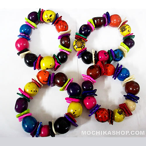 12 Peruvian Colorful Bombona Bracelets With Small Shells