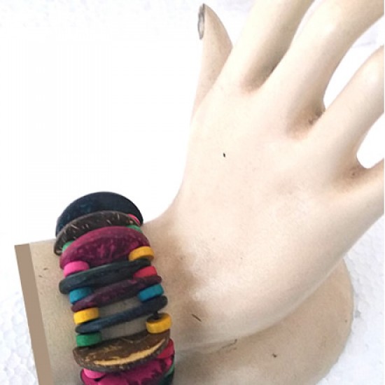 Lot 24 Pretty Coconut Bracelets, Colorful Tribal Design