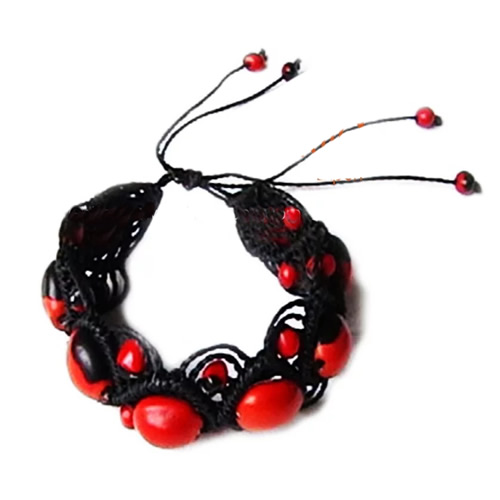 12 Precious Huayruro Seeds Bracelets,Macrame Woven Tribal Design