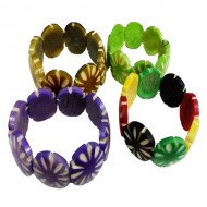 06 Beautiful Tagua Seeds Cuff Bracelets, Carved Button Design
