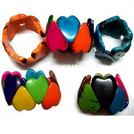 06 Nice Tagua Flat Seeds Cuff Bracelets, Assorted Colors