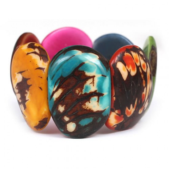 12 Pretty  Crust Tagua Flat Slices Cuff Bracelets, Oval Design
