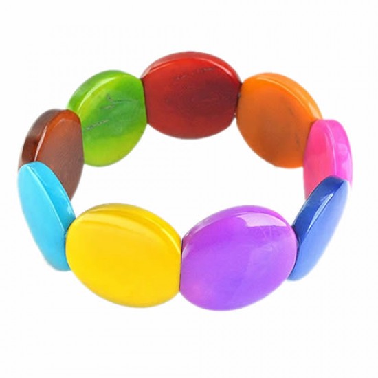 06 Pretty Tagua Small Button Bracelets, Assorted Colors