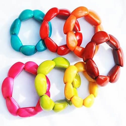 06 Beautiful Braided Tagua Nut Bracelets, Assorted Colors