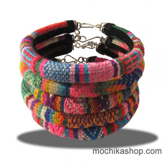 12 Pretty Aguayo Fabric Blanket Bracelets, Inca Manta Cusco Design