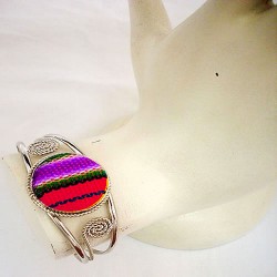 06 Pretty Aguayo Fabric Blanket Bracelets with Alpaca Silver,Mixed Manta Design 