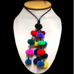 12 Pom Pom Necklaces Handmade Andean Wool, Tribal Design