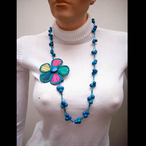 04 Peruvian Necklaces Acai Seed Beads Straw Flower Design