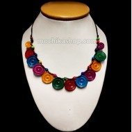 Pretty Tagua Button Necklaces, Tribal Choker Colorful Design
