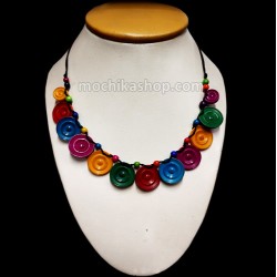 Pretty Tagua Button Necklaces, Tribal Choker Colorful Design