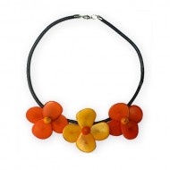 06 Pretty Necklaces Tagua Chips Flat Beads Flowers Design, Black Cord