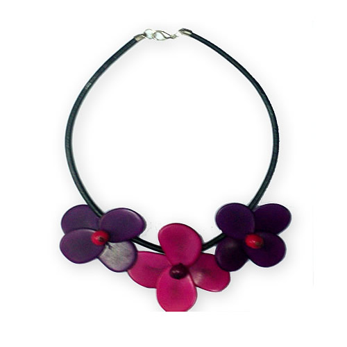 24 Amazing Necklaces Tagua Chips Flat Beads Flowers Design Black Cord