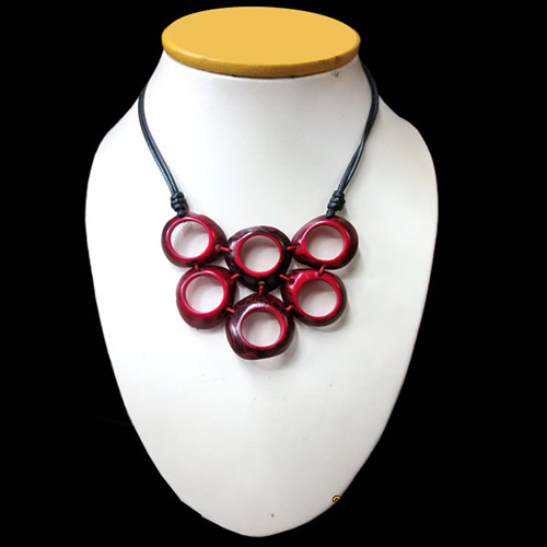 12 Pretty Small Tagua Donuts Slices Choker Necklaces - Tribal Design