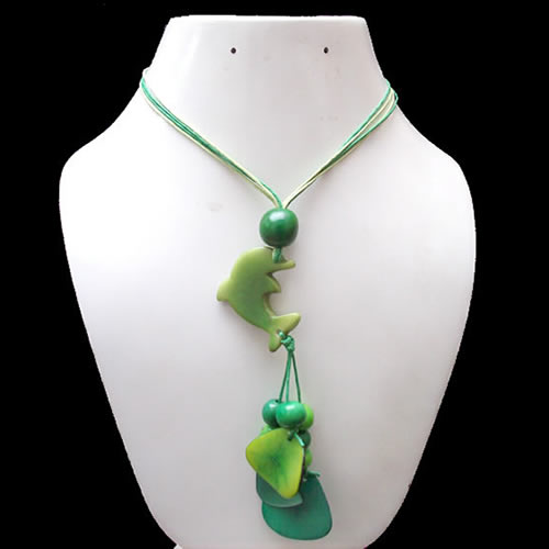 Wholesale 24 Necklaces Handmade Tagua Flat Seeds, Dolphin Design