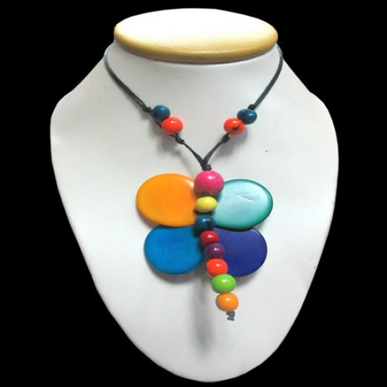 Lot 12 Pretty Necklaces Handmade Tagua Seed Beads, Dragonfly Design