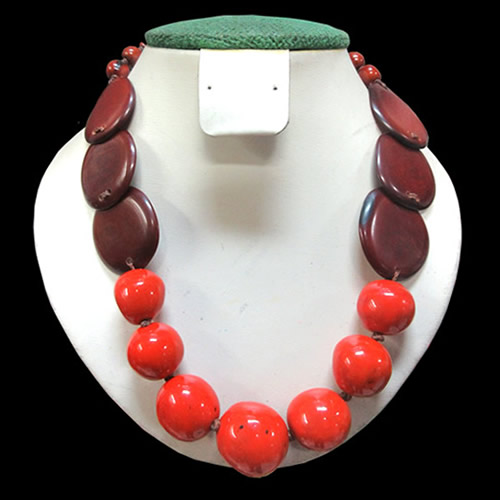 06 Beautiful Tagua Choker Necklaces , Mixed Design - Assorted Colors