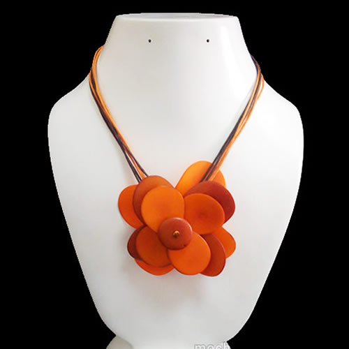 06 Pretty Necklaces Handmade Tagua Chips Flat Seed Beads, Flower Design