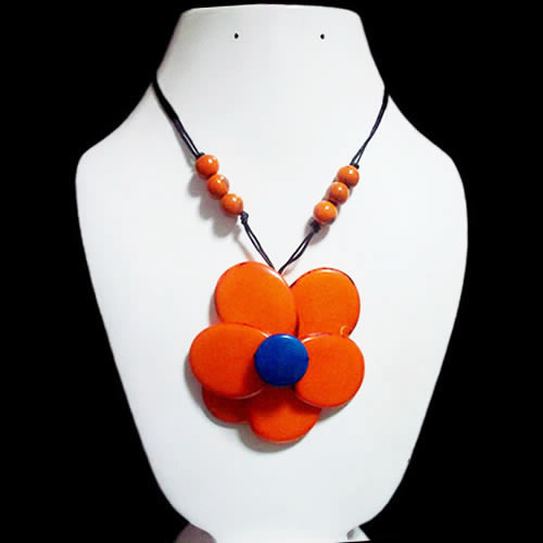 Beautiful 12 Necklaces Handmade of Tagua Flat Seeds, Rosette Button Design