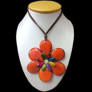 06 Pretty Tagua Flat Slices Necklaces & Sunflower Seeds,  Flower Design