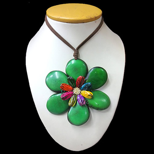 24 Beautiful Tagua Necklaces Handmade Flat Seeds - Flower Design