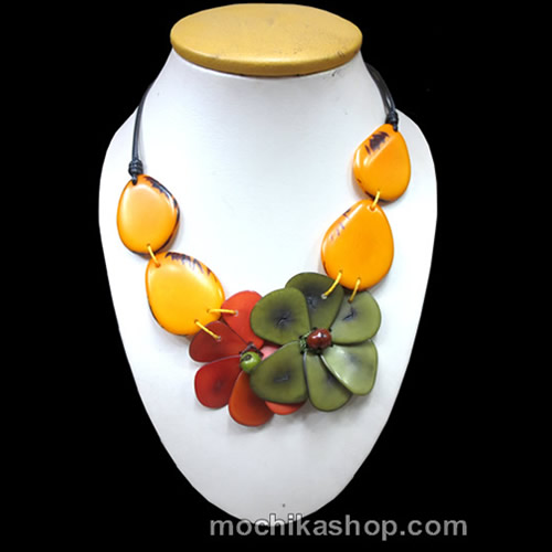 12 Amazing Wholesale Tagua Flat Necklaces 2 Flowers - Flower Chips Design