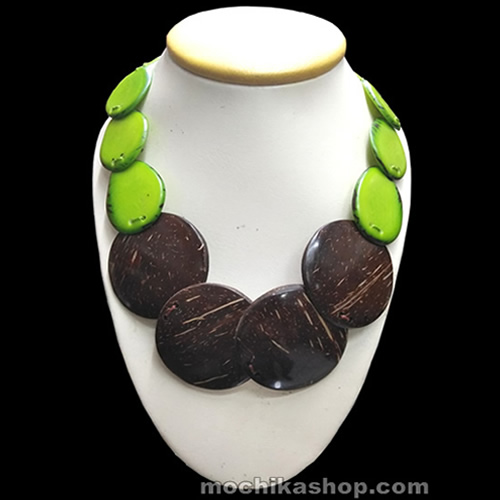12 Pretty Necklaces Handmade Tagua Flat Seeds & Coconut Peel - Tribal Design