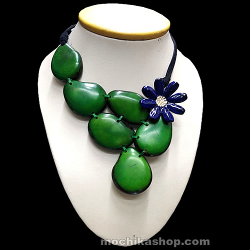 12 Pretty Tagua Flat Necklaces with Sunflower Seeds - Tribal Design
