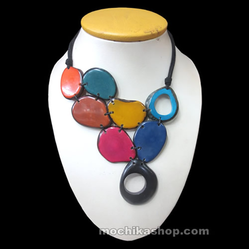 Amazing Multicolor Tagua Flat Choker Necklace - Boho Design