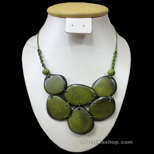 24 Pretty Tagua Flat Seed Necklaces, Tribal Design