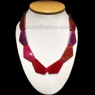 04 Tagua Necklaces Handcrafted Flat Slices, Colorful Inca Design