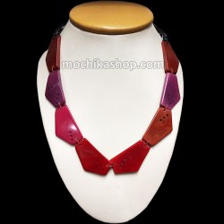 04 Tagua Necklaces Handcrafted Flat Slices, Colorful Inca Design