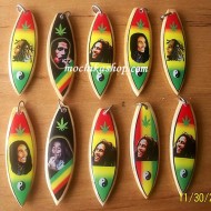 24 Pretty Pendants Charms handmade Acrylic, Rasta Surfboard Design