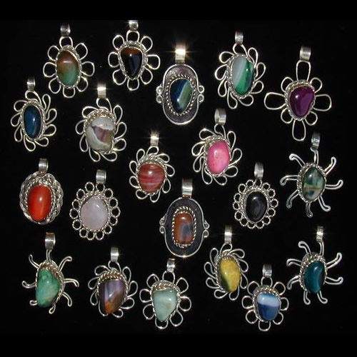 24 Wholesale Agate Stone Pendants Necklace made of Alpaca Silver