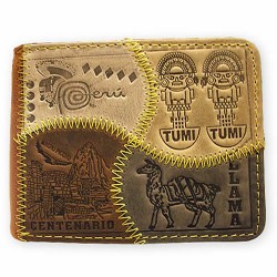 01 Pretty Wallet Handmade Leather PERUVIAN ANDEAN Carved Images