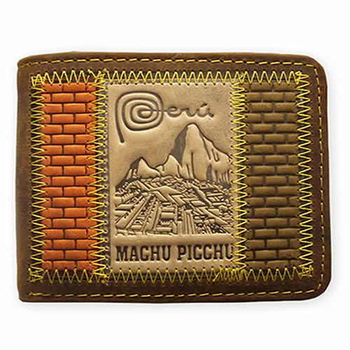 Peruvian Wallet Handmade Leather MACHU PICCHU Carved Images