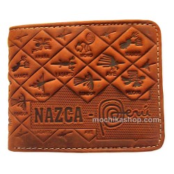 Pretty Peruvian Handmade Leather Wallet NAZCA CULTURE Carved Images