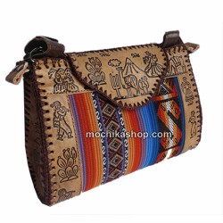 04 Pretty Shoulder Bag handmade of Aguayo Fabric & Embossed Carved Leather