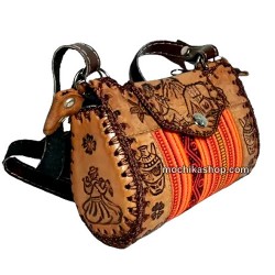 06 Beautiful Handbag handcrafted of Aguayo Fabric & Embossed Carved Leather