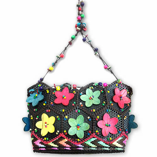 01 Pretty Coconut Shell Beaded Handmade Handbag , Big Ethnic Design