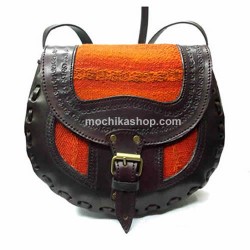 01 Precious Carved Leather Small Shoulder Sling Bag with Cusco Blanket